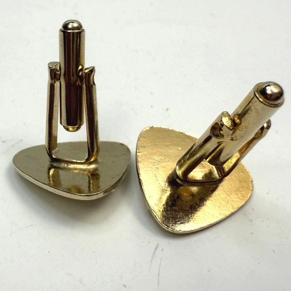 Vtg Mens Triangle Faux Pearl Accent Cufflinks Gold Tone Classic Jewelry 1 in